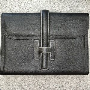 INCREDIBLE Black textured Leather Clutch vintage & gorgeous!  wear on interior